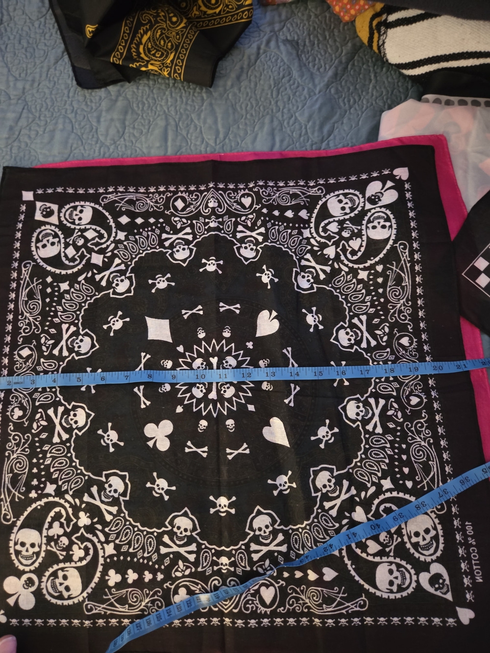 Black Skull & Bandana Print Scarf with Hot Pink Trim